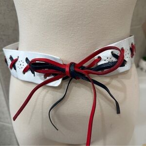 Vintage 60’s Red White Blue Crisscross Tie Belt Hippie 70’s Groovy Sonny Cher